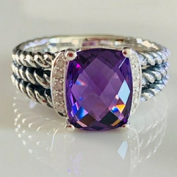 David Yurman Amethyst & Diamond Weaton Ring Sz 7 - Refurbished. - Picture 11 of 11